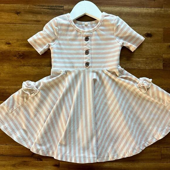 Jane and Jo Annie Knit Dress Pink White Sweetie Pie Stripe Short Sleeve Girls 2T - Picture 2 of 8